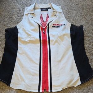 Harley-Davidson White, Black & Red Racing Zip-Front Sleeveless Top